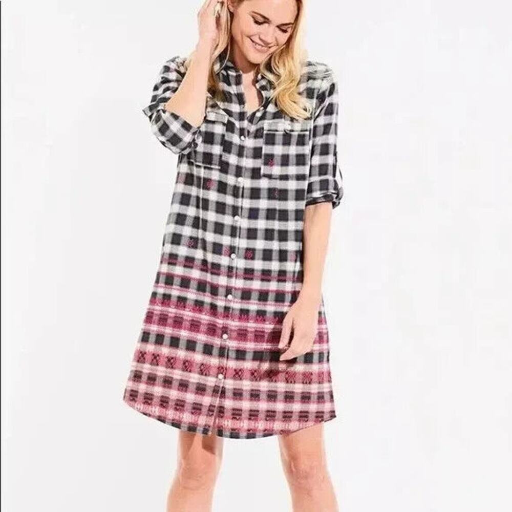 Roller Rabbit Roberta 100% Cotton Multicolor Plaid Flannel Knee Length Dress